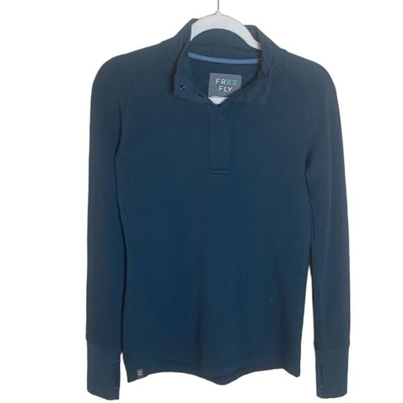Free Fly Mens XS Blue Gridback Fleece Snap Pullover Soft Lightweight Sweatshirt - Picture 1 of 4